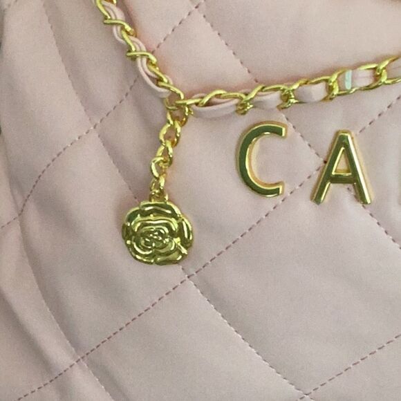 WOMENS NEW LARGE SHOULDER TOTE HANDBAG CHAIN LIGHT PINK SOFT LEATHER WITH POUCH - Picture 9 of 12